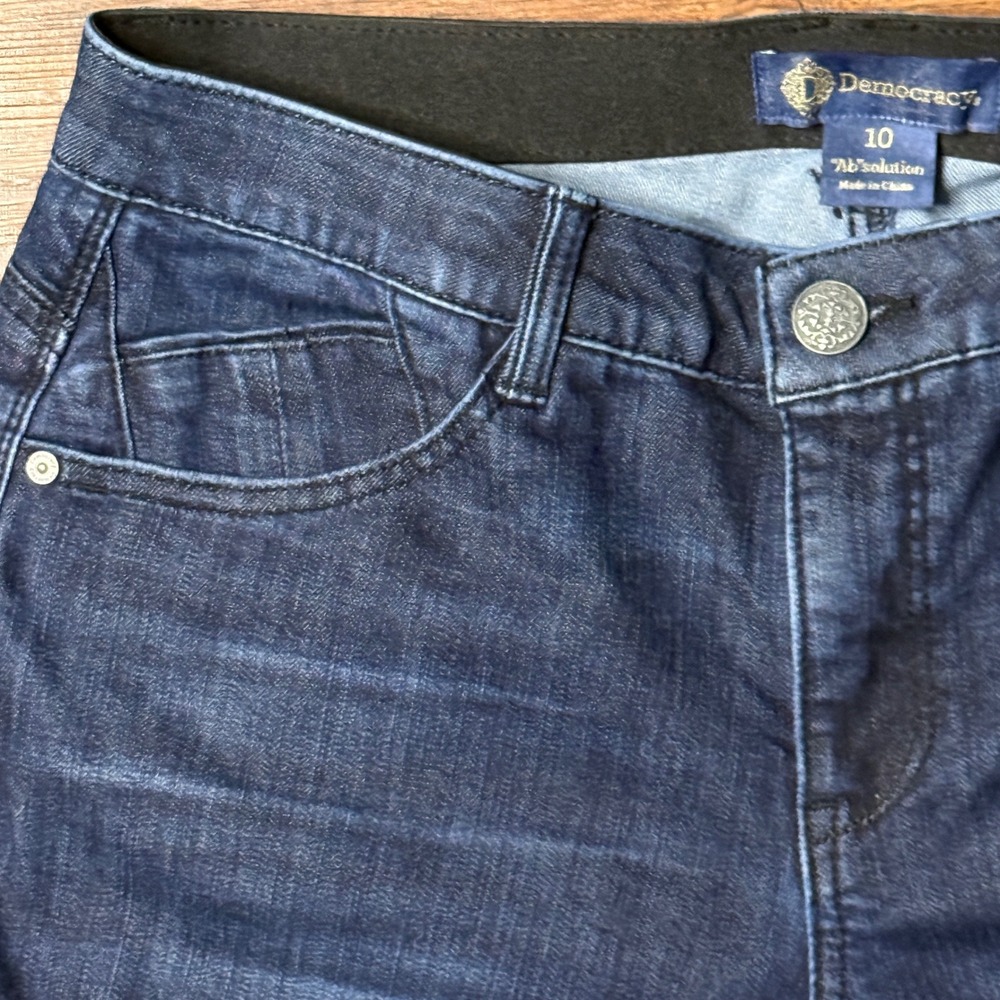 Democracy‎ Ab'solution Jeans Women 10 Dark Blue Distressed Bleach Splatter